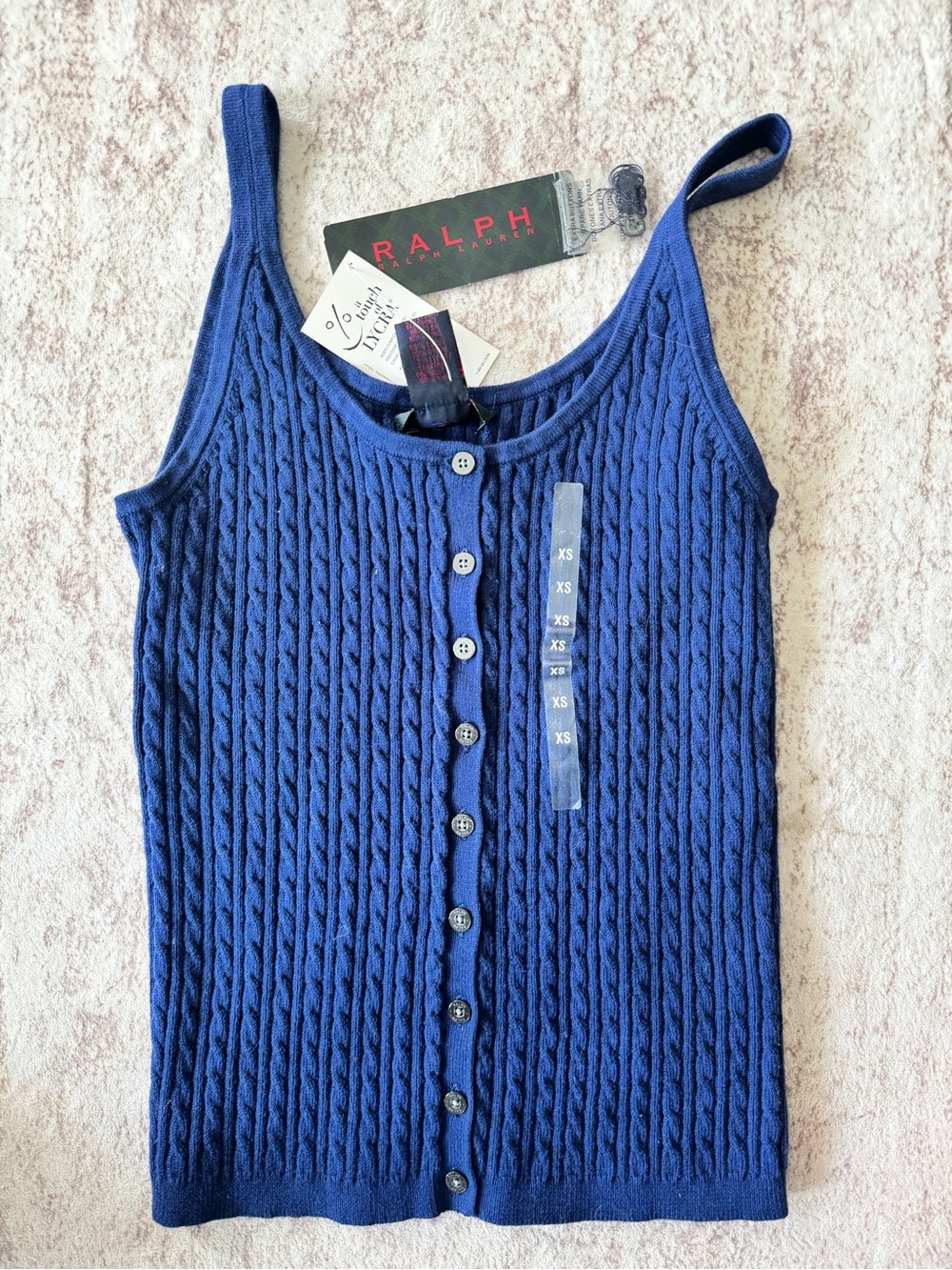 Ralph Lauren Navy Cable-Knit Button-Front Tank - Picture 2 of 4